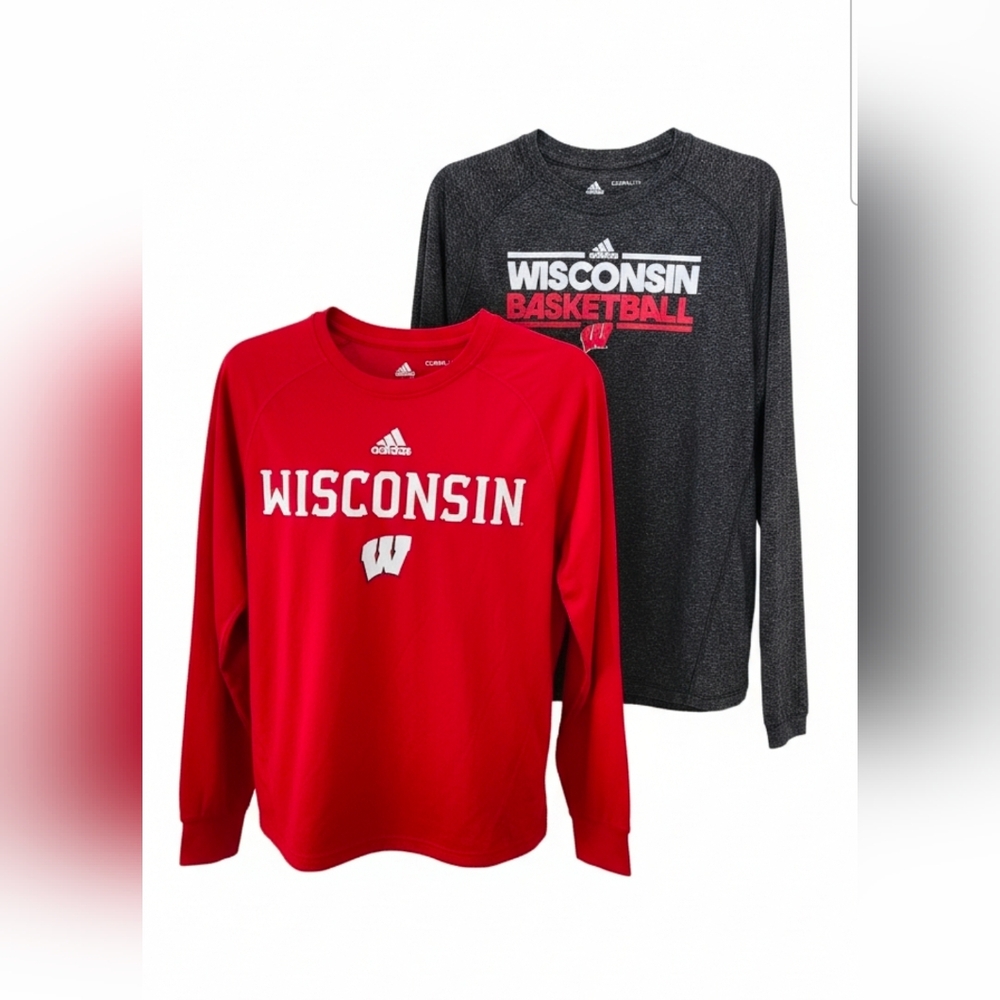 Adidas Wisconsin Badgers Set Of 2 Basketball Climalite Shirts Red & Gray Small